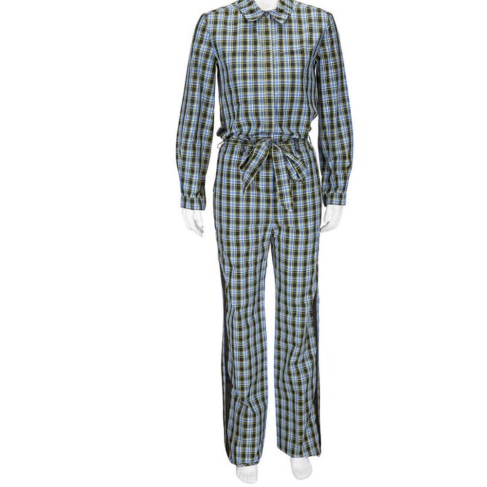 Burberry Ladies Blue Lampton Check Tie Waist Jumpsuit Brand Size 12 (US Size 10) - Picture 1 of 14
